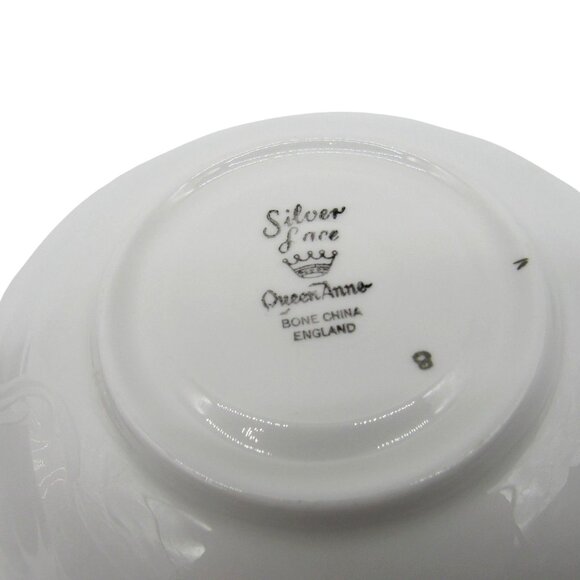 QUEEN ANNE Silver Lace Wedding Anniversary Cup And Saucer England Leaf Design - Picture 12 of 12